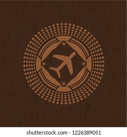 plane icon inside retro wood emblem