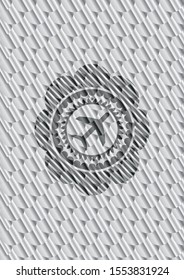 plane icon inside silver badge or emblem. Scales pattern. Vector Illustration. Detailed.