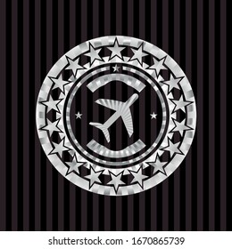 plane icon inside silver shiny emblem