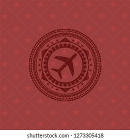 plane icon inside vintage red emblem