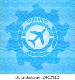 plane icon inside water emblem background.