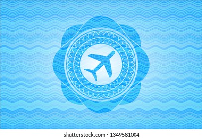 plane icon inside water representation emblem background.