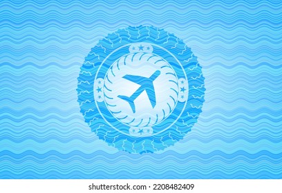plane icon inside water representation emblem. 