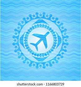 plane icon inside water wave concept badge background.