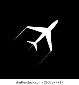 Icono de avión aislado sobre fondo negro
