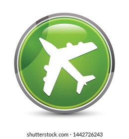 Plane icon isolated on elegant green round button vector illustration