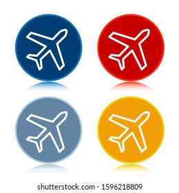 Plane icon isolated on trendy flat round buttons set reflected illustration design