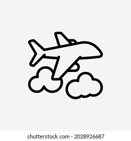  plane icon, isolated travel outline icon in light grey background, perfect for website, blog, logo, graphic design, social media, UI, mobile app, EPS 10 vector illustration