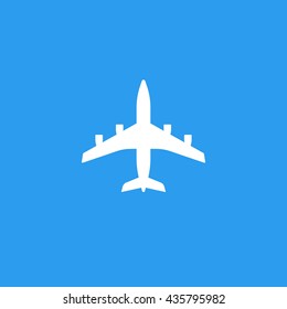 Plane icon logo vector, airplane jet silhouette isolated on blue background, flat white plane shape icon 