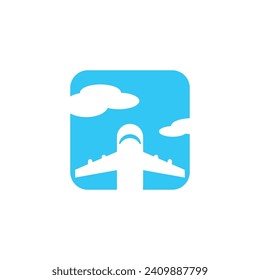 PLANE ICON LOGO VECTOR IN WHITE AND BLUE SKY WITH WHITE BACKGROUND