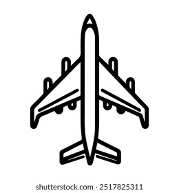 plane icon or modern line symbol. Vector line art and icon design with bold outline. Black and white Pixel Perfect minimalistic symbol isolated white background. Silhouette simple thin sign