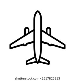 plane icon or modern line symbol. Vector line art and icon design with bold outline. Black and white Pixel Perfect minimalistic symbol isolated white background. Silhouette simple thin sign