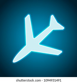 Plane icon. Neon style. Light decoration icon. Bright electric symbol