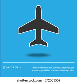 Plane icon on blue background. Airplane symbol. Vector illustration EPS 10.