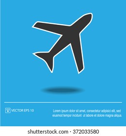 Plane icon on blue background. Airplane symbol. Vector illustration EPS 10.