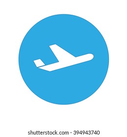 Plane icon on a blue circle. Flat style vector 