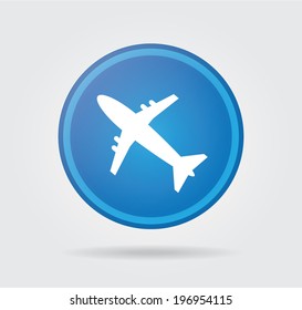 Plane icon on blue glossy button