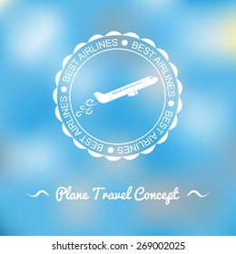 Plane icon on blue gradient background.