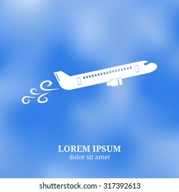 Plane icon on blurred sky background. Place for text.