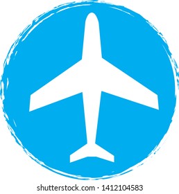 Plane icon on circle background. Vector illustration. 