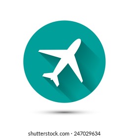 Plane icon on green background with long shadow