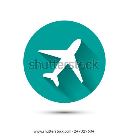 Plane icon on green background with long shadow