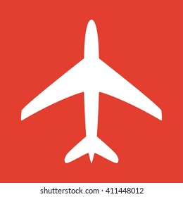 Plane icon on red background.