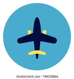 Plane Icon On Round Blue Background Flat Vector Illustration