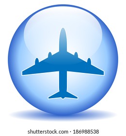Plane icon on round internet button - vector illustration.