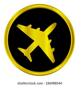Plane icon on round internet button - vector illustration.
