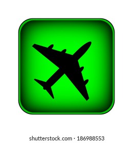 Plane icon on square internet button - vector illustration.