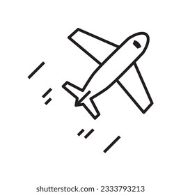 Plane icon. outlined flying airplane icon. Airplane icon vector. Flight transport symbol. Travel illustration. Holiday symbol