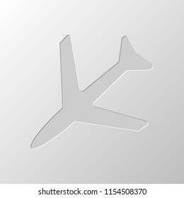 Plane icon. Paper design. Cutted symbol. Pitted style