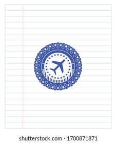 plane icon pen effect. Blue ink. Vector Illustration. Detailed.