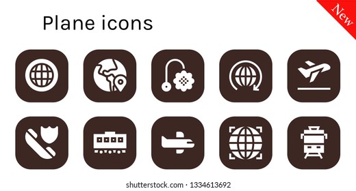 plane icon set. 10 filled plane icons.  Simple modern icons about  - Globe, Toy, World, Take off, Insurance, Train, Airplane