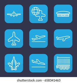 Plane icon. set of 9 outline plane icons such as airport