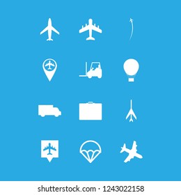 plane icon set about airplane, air plane, transportation and parachute vector set