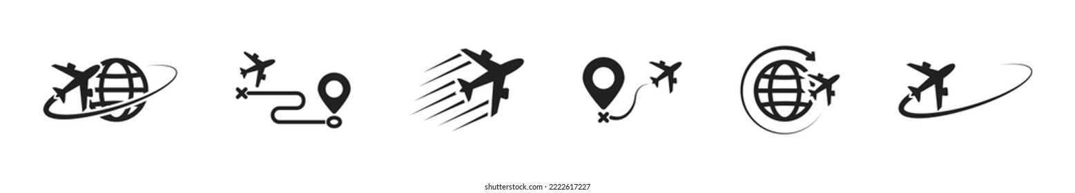 Plane icon set. Aeroplane icons. Airplane symbol collection. Vector illustration.