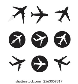 Plane icon set Aircraft.black and white plane icon set for travel and etc