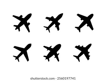 Plane icon set. Airplane aviation flat icon. Flight transport symbol, Travel sign, Aeroplane icon, Flight jet, Aircraft transport symbol on white background. Vector illustration.