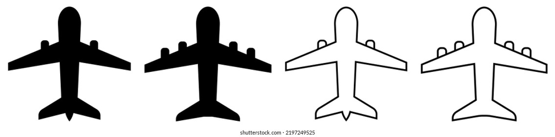 Plane icon set. Airplane icon collection. Flat and line art style. Vector illustration isolated on white background