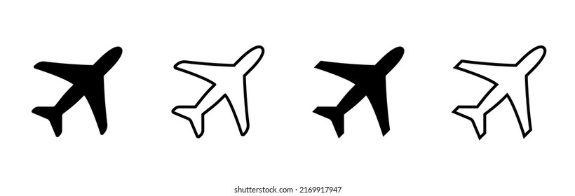 Plane icon set. Airplane icons in flat and line styles - Vector illustration