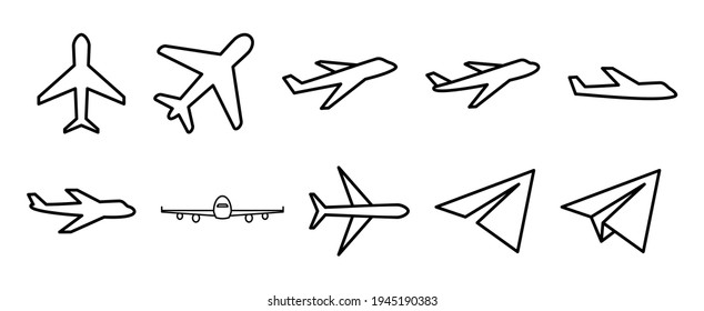 Plane icon set. Airplane icon vector. Flight transport symbol. Travel illustration. Holiday symbol