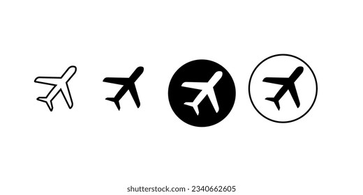 Symbol gesetzt. Flugzeugsymbol, Vektorgrafik. Flugverkehrszeichen. Reisegrafik. Feiertagssymbol