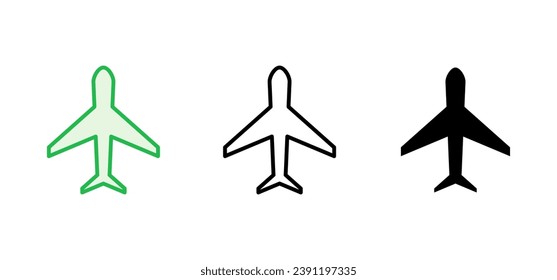 Conjunto de iconos de plano. Vector de icono del avión. Símbolo de transporte de vuelo. Ilustración de viaje. Símbolo de vacaciones