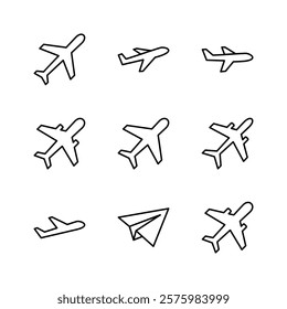 Plane icon set. Airplane icon vector. Flight transport symbol. Travel illustration. Holiday symbol