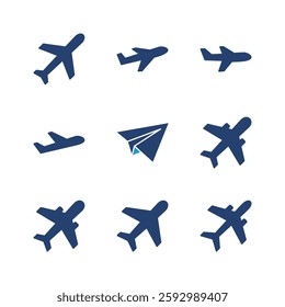 Plane icon set. Airplane icon vector. Flight transport symbol. Travel illustration. Holiday symbol