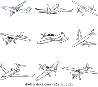 Plane icon set. Airplane icon vector. Flight transport symbol. Travel illustration.