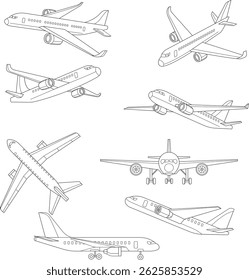 Plane icon set. Airplane icon vector. Flight transport symbol. Travel illustration.