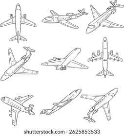 Plane icon set. Airplane icon vector. Flight transport symbol. Travel illustration.